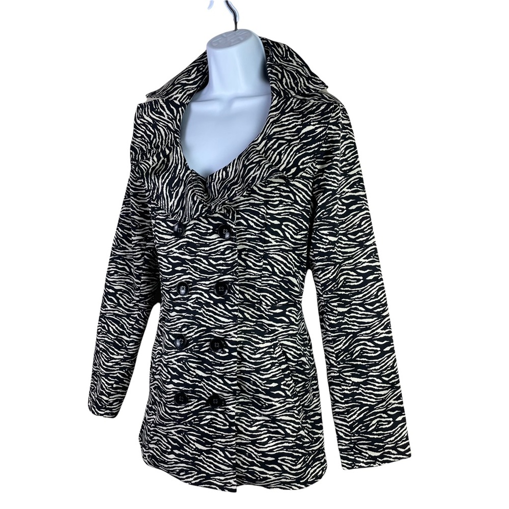 Sandro Studio Trench Coat Jacket Zebra Print Ruffled Lapels Black White Size S